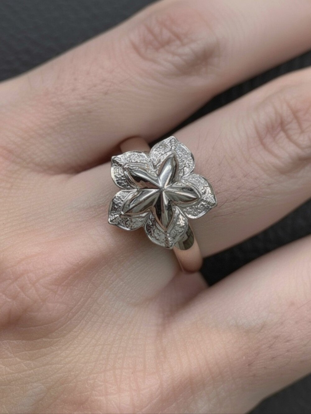 18k WG Star Ring with Pave diamonds Setting US Sz 6.5